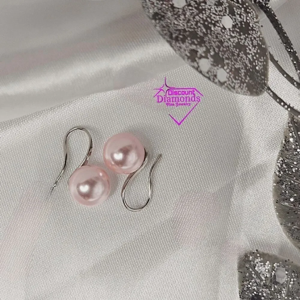 Pink South Sea Shell 8 mm Pearls Sterling Silver Hook Earrings